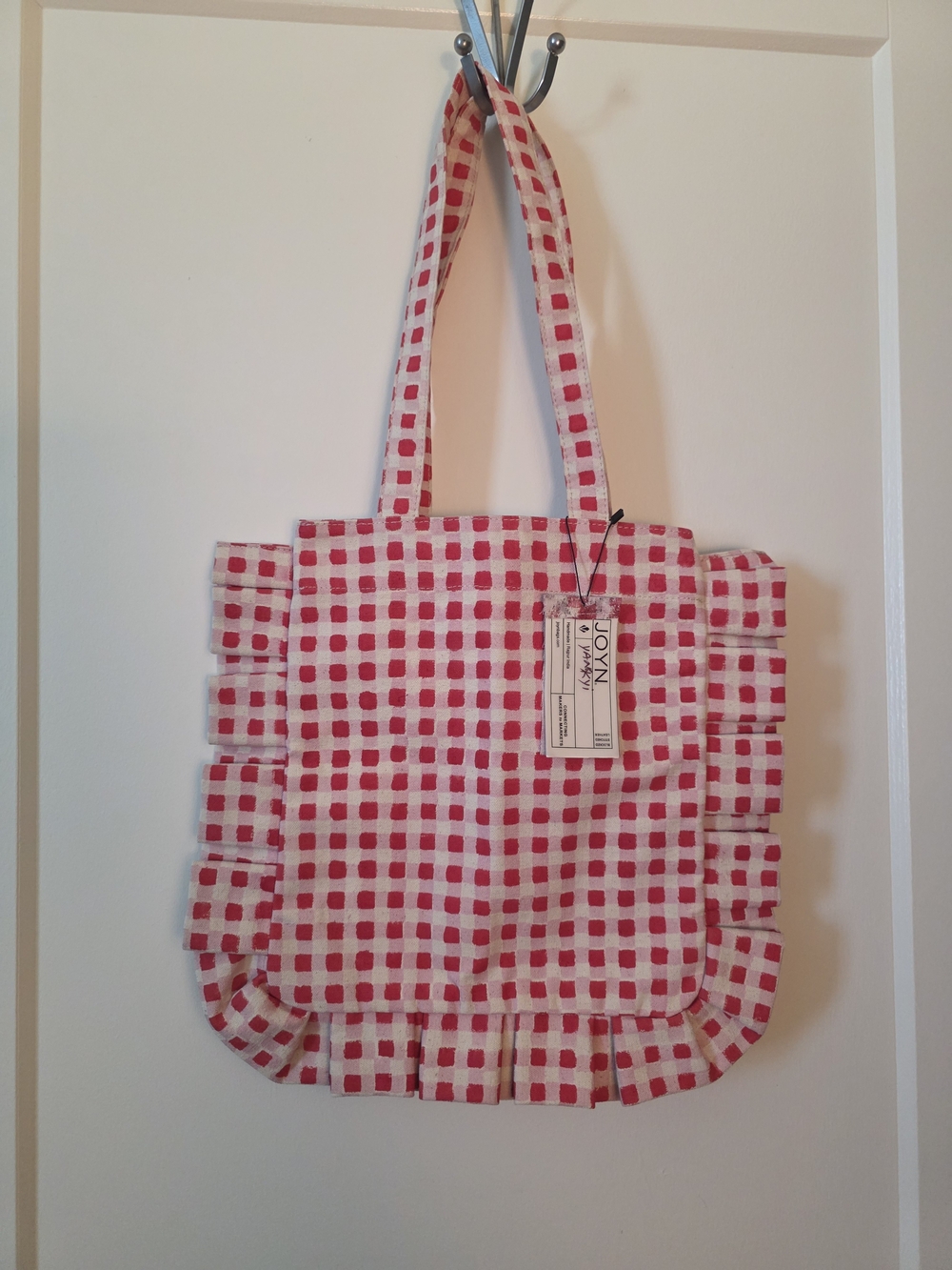 Patterned RED Checked Ruffle Tote